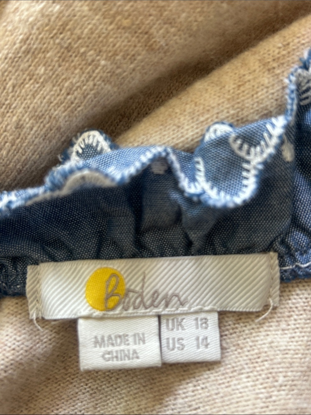 Boden Lydia Woven Frill Cashmere Blend Beige Sweater Size 14 - Picture 14 of 15